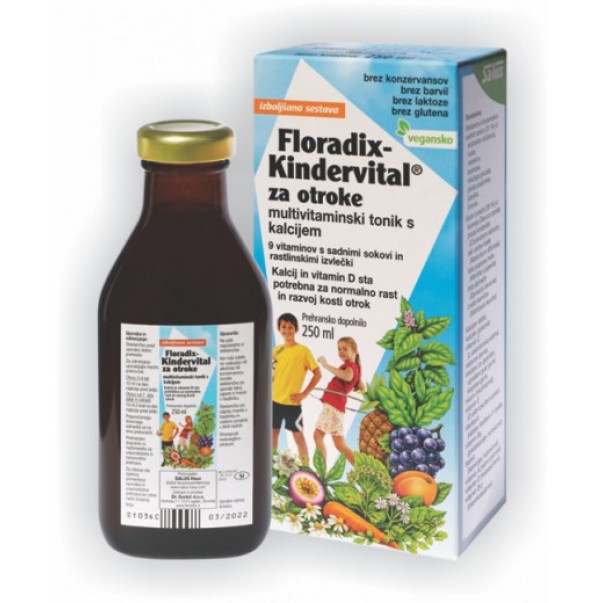 Floradix Kindervital za otroke (multivitaminski tonik s kalcijem), 250ml