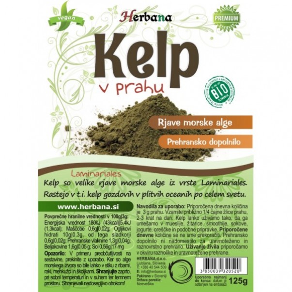 Kelp (rjave morske alge) v prahu, Herbana, 125g