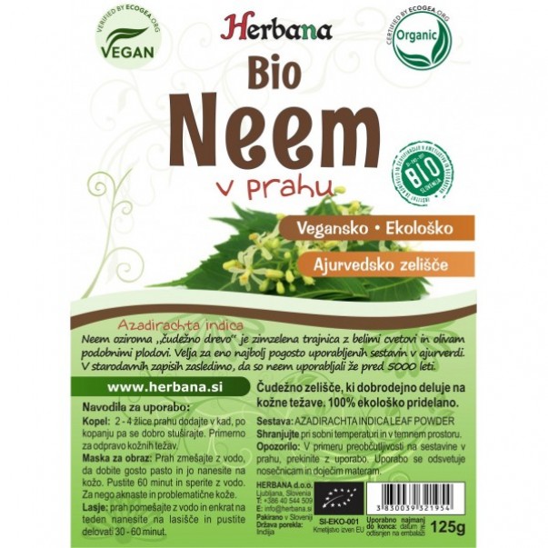 Neem v prahu, ekološki, Herbana, 125g