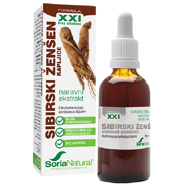 Sibirski ženšen (ginseng)-elevterokok, kapljice brez alkohola, Soria Natural, 50ml
