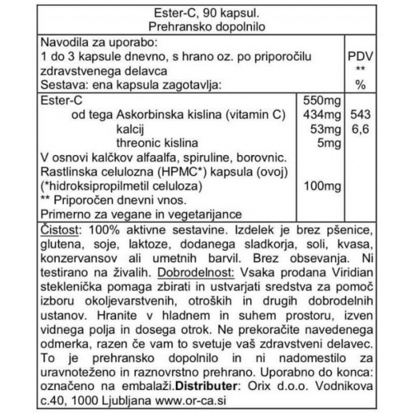 Vitamin C PureWay Extra C 950mg, Viridian, 90 kapsul